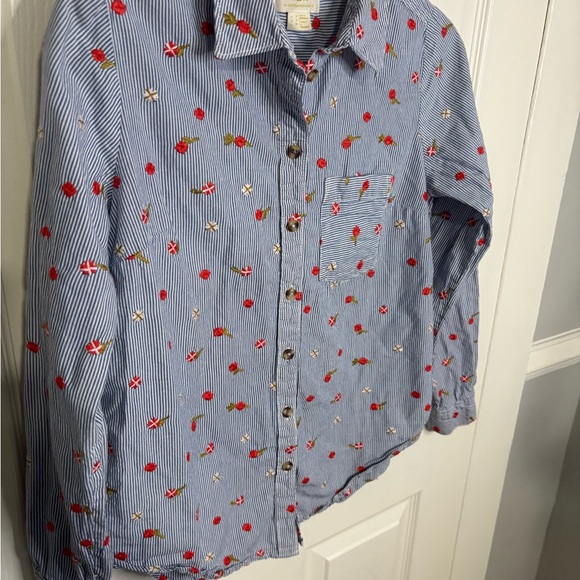 Maeve (Anthropologie) Embroidered Buttondown – Size 4 | Blue & White Stripe - Picture 3 of 12